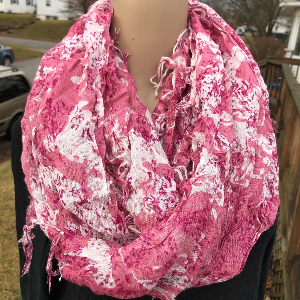 - Pink Tie-Dye Fringed Infinity Scarf! NEW!